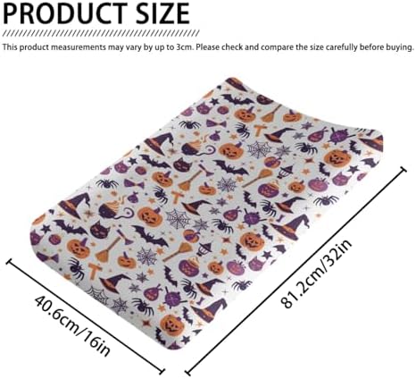 Halloween Pumpkin Spider Witch Hat Cat Stars Pattern Baby Changing Pad Cover, Unisex Fall Winter Holiday Nursery Diaper Changing Table Pad Mat Sheet for Boys Girls-16x32