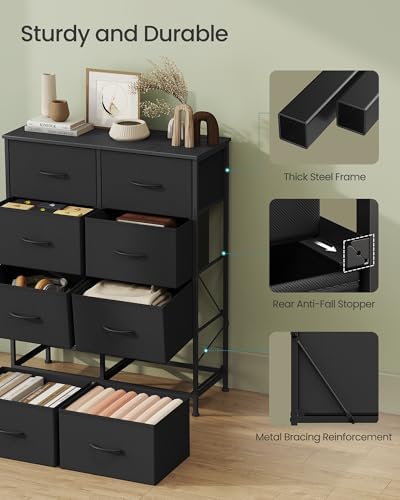 SONGMICS Dresser for Bedroom, Tall Dresser with 8 Fabric Drawers