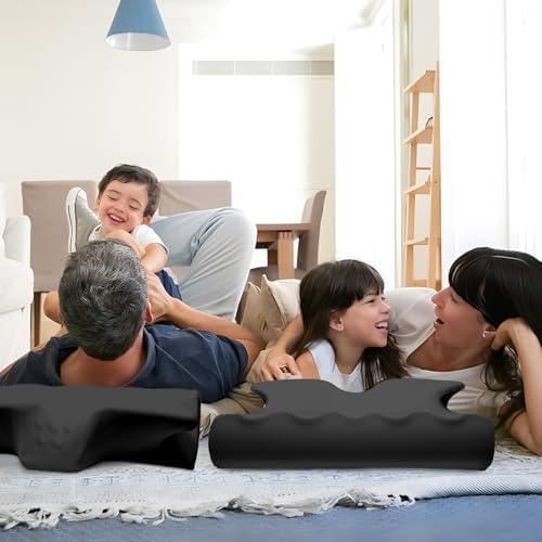 Cervical Pillow for Neck Pain Relief, Cooling Contour Memory Foam Pillows Support Odorless Ergonomic Neck Pillow Adjustable Orthopedic Bed Pillow for Side Back Stomach Sleeper with Pillowcase,Black