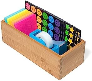 Lipper International Bamboo Wood Utensil Holder Storage Box for Cooking Tools, Makeup, or Office Supplies, 4" x 9 1/4" x 3"