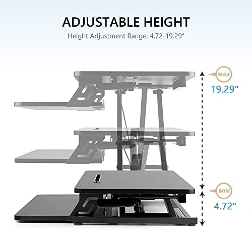 Standing Up Desk Converter 32" Height Adjustable Sit Stand Desk with Removable Keyboard Tray, Large Desk Riser Ergonomic Gas Spring Dual Monitor Workstation for Home Office