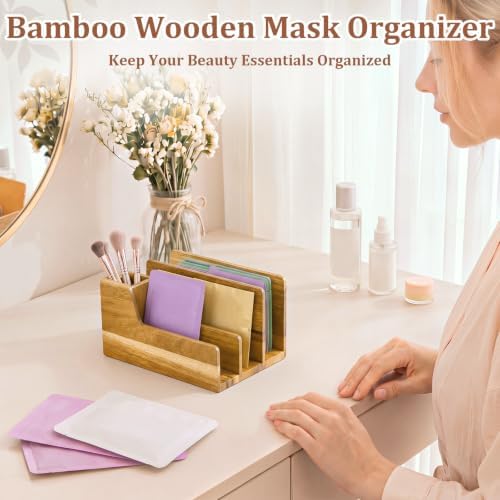 Novabright Acacia Wood Desk Organizer with Pen Holder, 4 Slot Mail Sorter