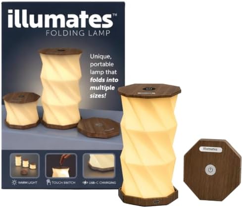 Origami Expanding Foldable LED Desk Lamp – USB Rechargeable & Portable - Dimmable Touch Control Light with Adjustable Height up to 8.25" for Office, Travel, Bedside & Modern Design (Wood Grain)