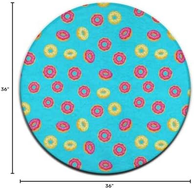 Soft Round Yoga Carpet, Large Home Decor Mat, Non Slip Machine Washable Kitchen Office Circle Rug Donut Food Pattern, 36inch