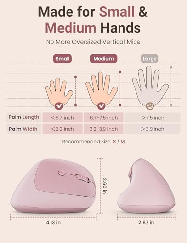 Ergonomic Vertical Wireless Mouse, 57°, Small/Medium Hands, Pink