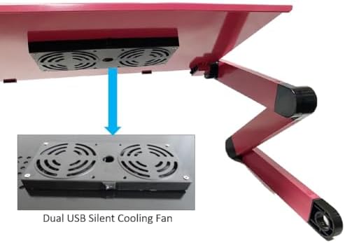Adjustable Lap Laptop Computer Portable CPU Cooling Fan Ergonomic Vented Table Stand Desk Tray (480 * 260mm with Mouse Pad & Double Fans, Black)