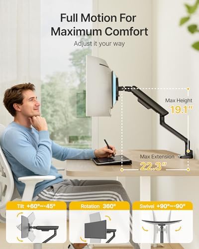 monTEK Mechanical Spring Single Monitor Arm with USB for 40in Screen Black