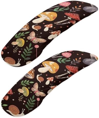 2 Pieces Chair Armrest Slipcovers Mushroom Butterfly Printed Office Chair Arm Pad Covers Skin Friendly Stretchy Office Chair Armrest Covers