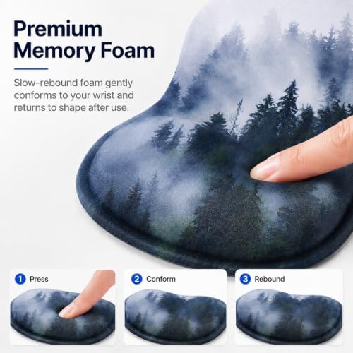 Mouse Pad with Wrist Rest Ergonomic Memory Foam Support, Non-Slip Rubber Base, Comfortable Typing Cushion for Home Office Computer Laptop, Forest