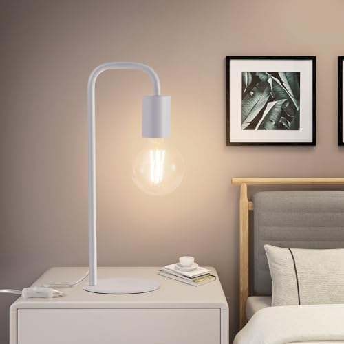 Industrial Modern White Table Lamp 13.5", for Desk or Bedside