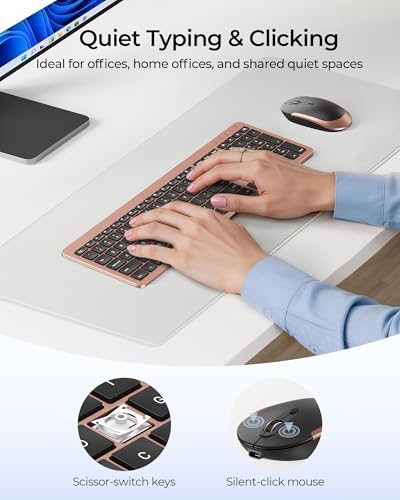 seenda Rechargeable Wireless Keyboard and Mouse Combo, Rose Gold & Black