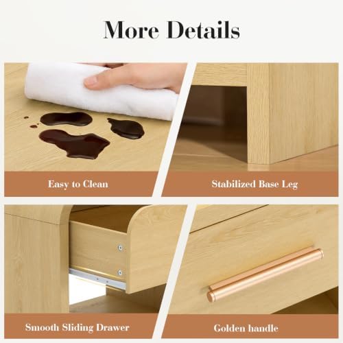 Night Stand Set of 2, 1-Drawer and 1 Storage Shelf