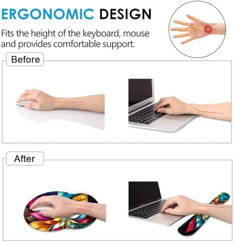 Keyboard Wrist Rest and Mouse Pad Wrist Support Set with Coaster,Ergonomic Mouse Pad,Comfortable for Easy Typing, Pain Relief,Memory Foam Keyboard Pad Set for Laptop Mac,Blue Fractal Flower
