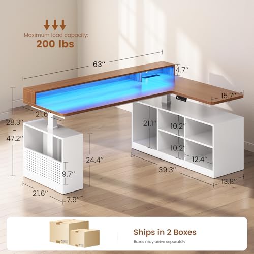 SEDETA 63" L Shaped Electric Standing Desk with Storage, Monitor Stand