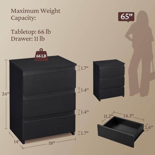 Yaheetech Small Nightstand with 3 Drawers, Bedroom Storage Dresser, Black