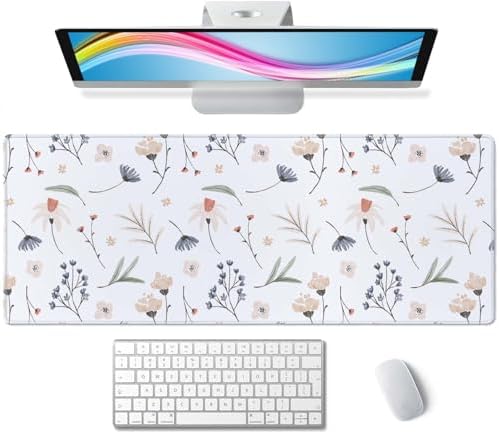 Flowers Extended Big Mouse Pad Large,XL Gaming Mouse Pad Desk Pad,31.5x11.8inch Long Computer Keyboard Mouse Mat Mousepad with 3mm Non-Slip Base and Stitched Edge for Home Office Work