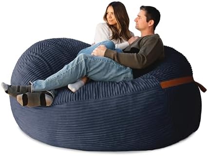 Big Joe Fuf 7Ft Foam Bean Bag Chair for Kids and Family, Ideal for Living Space and Basement, Midnight Blue Corded Plush, 7 feet Giant