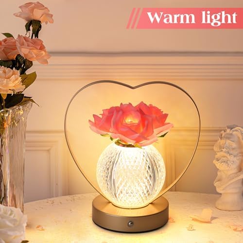 AMWGIMI Women Gifts Rose Flower Lamp Cordless LED Touch Lamp Decor Gift