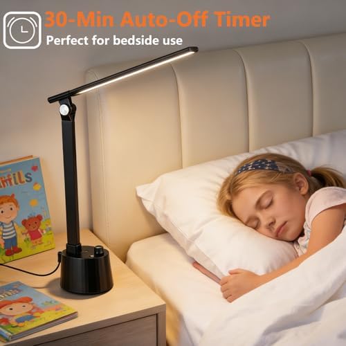 Desk Lamp for Home Office, Small LED Desk Lamp with USB C Charging Port