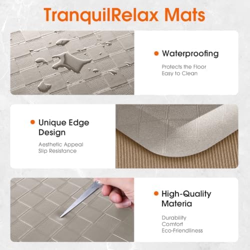 TranquilRelax 4/5 Inch Cushioned Anti Fatigue Kitchen Mats for Floor, Taupe