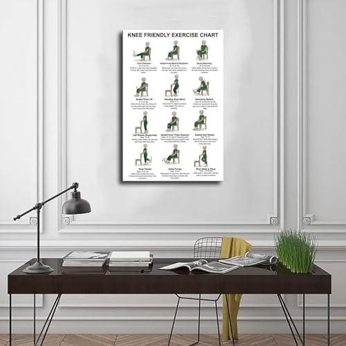 Knee Exercises for Seniors Gentle Knee Strength Mobility Friendly Chair Exercises Senior Fitness Canvas Poster Wall Art for Living Room Bedroom Decor Frame 24x36inch
