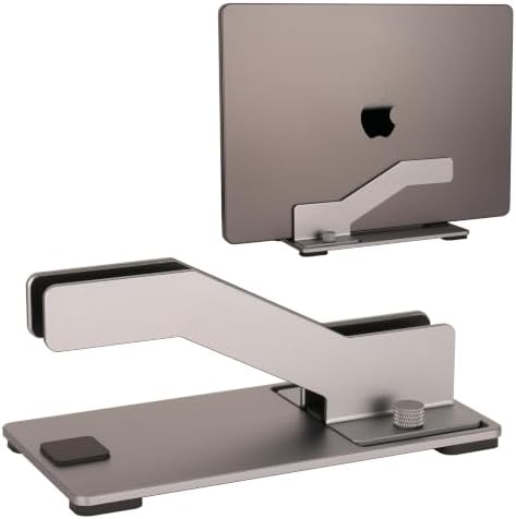 Adjustable Vertical Laptop Stand, Premium CNC Aluminum Laptop Holder with Tool-Free Dual Knobs, Universal Dock for MacBook, Surface, Dell, HP, Lenovo & All Laptops, Space Saving Desk Organizer