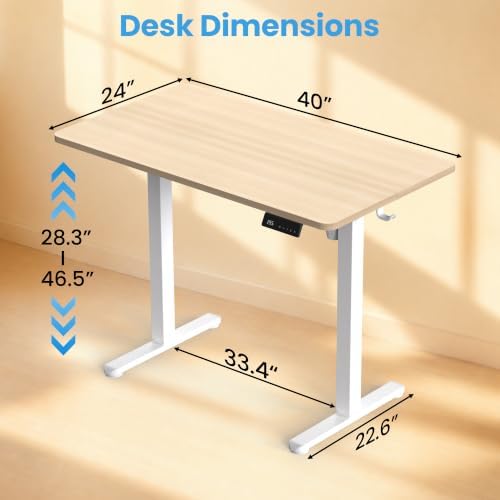 Electric Standing Desk, 40" x 24" Adjustable Height Sit Stand Desk, Small Space Workstation, Compact Computer Desk for Home Office, Stable Steel Frame (Natural)