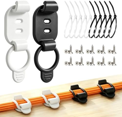 20 Sets Adjustable Cable Management Clips, Self Adhesive Cord Organizer with Elastic Loop, Reusable Cable Holder for Desk, Under Desk, Wall, TV, Office, Home, Charging Cables, USB, HDMI, PC Wires