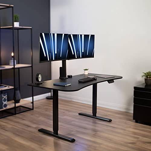 VIVO Integrated 63 x 32 Inch Electric Standing Desk and Motorized Dual Monitor Mount, 1 Touch Height Adjustment, Fits up to 32 inch Monitor Screens, Memory Control Pad, Black, DESK-KIT-SET1B