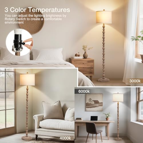 Luvkczc Farmhouse Floor Lamps for Living Room, Standing Lamp with Bulb
