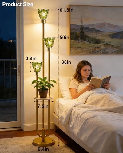 Lightdot Green Glass Floor Lamp with Shelf Mid Century Modern Floor Lamps