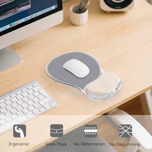 AUPET Ergonomic Mouse Pad with Gel Wrist Support – Non-Slip Mouse Mat with Comfortable Memory Gel Cushion – Relieves Wrist Pain – Designer Pattern for Home Office & Gaming (Dawn Grey)