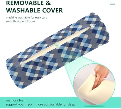 Bolster Pillow for Couch Sleep Neck Roll Pillow Round Pillows for Sleeping Cylinder Back Pillow Back Support Argyle Plaid Deepskyblue