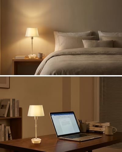 Vintage Small Rechargeable Cordless Table Lamp, Blue Lampshade