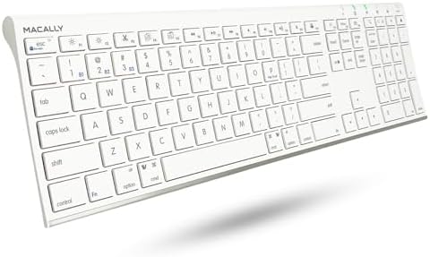 Macally Wireless Bluetooth Keyboard for Mac - Compatible Apple Keyboard or MacBook Pro/Air, iMac - Multi-Device, Up to 3 Devices with 110 Keys, 20 Shortcuts, Numeric Keypad, and Rechargeable - White