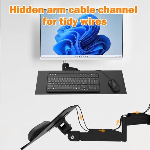 Wall-Mounted Keyboard Tray with Adjustable Spring Arm for Ergonomic Workstation, 23.6 inch Aluminum Platform, 180 Swivel 90 Tilt Capacity 22lbs, Space-Saving Desk Organizer 19.69"