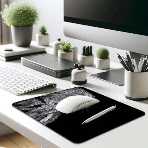 Stunning Close-Up Owl with Golden Eye Print Mouse Pad, Stitched Desk Mat