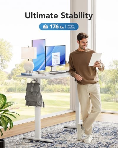 HUANUO Electric Standing Desk, Whole Piece Desktop, Adjustable Height Computer Desk, 4 Height Memory Settings, Sit Stand Up Desk for Home Office, 40" x 24", White