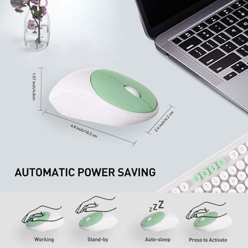 Cute Wireless Keyboard and Mouse Combo,Round Keycaps,for Long Nails,Green