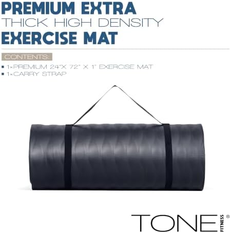 Tone Fitness 1" Extra Thick Yoga Mat, Exercise & Pilates Mat with Strap