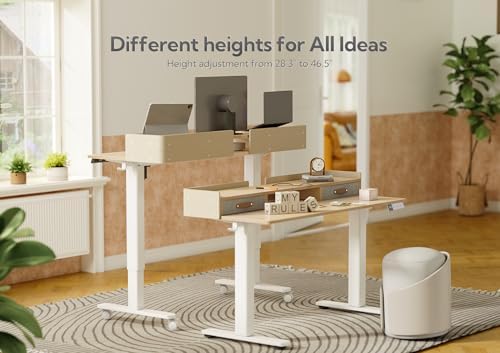 Claiks Standing Desk with Drawers & Wheels, 2 Height Shelf 40" Natural