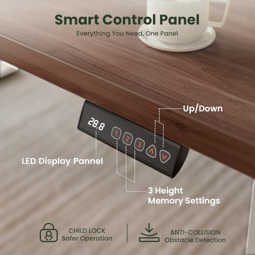 CubiCubi 48x30 Large Electric Standing Desk, 30" Deep Desktop, Black Walnut