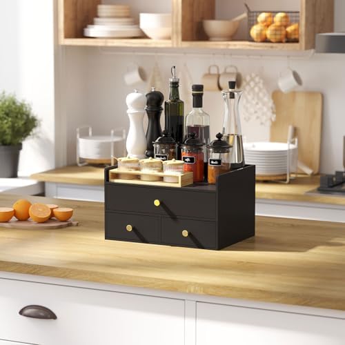 Bamboo Desk Organizer with Drawers,Wooden Desktop Storage (3 Drawers,Black)