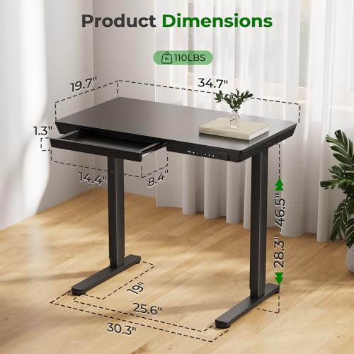 35" Electric Standing Desk with Drawer, 4 Lockable Wheels