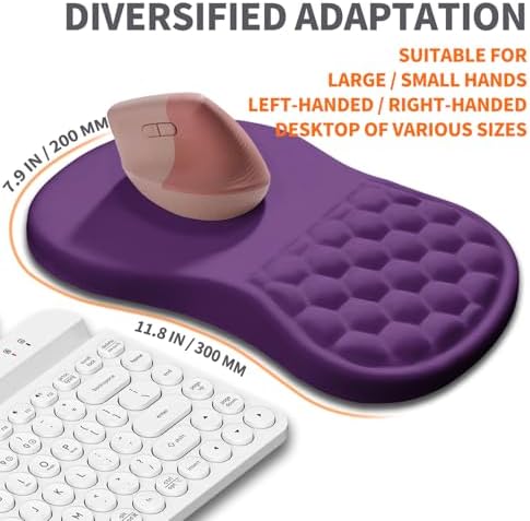 Ergonomic Joint Wrist Support Mouse Pad with Memory Foam Cushion Massage Bump, Carpal Tunnel Pain Relief Mousepad Slope Design for Wrist Rest, 11.8x7.9 in, Dark Violet