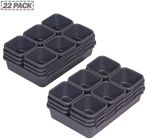 Set of 22 Interlocking Desk Drawer Organizer Tray Dividers Plastic Shallow Narrow Drawers Organizers Separators and Storage Bins Container for Kitchen Bathroom Makeup Office Vanity Bedroom Dresser
