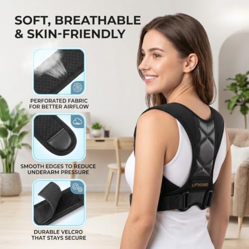 Back Posture Corrector for Adults – Adjustable Upper Back Brace for Women & Men, Breathable Shoulder Straightener & Spine Support, Helps Relieve Neck, Shoulder & Upper Back Discomfort – Discreet Under Clothes, Suitable for Office, Work & Daily Wear