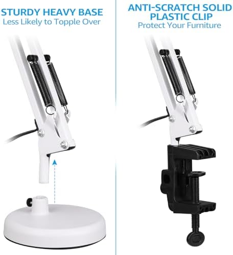 TORCHSTAR Metal Desk Lamp, Adjustable Swing Arm, E26, White