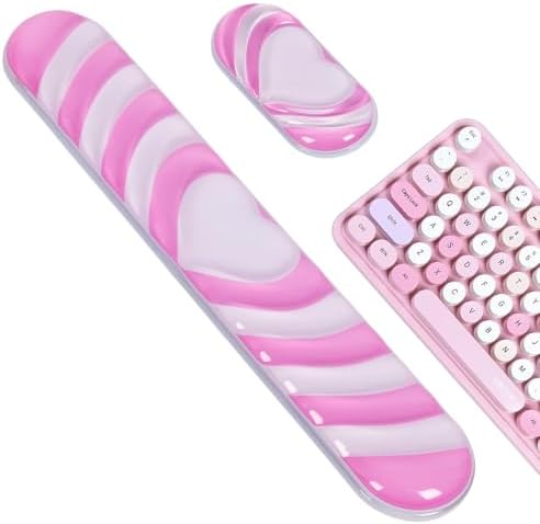L-SPOUTTO Pink Cute Ergonomic Gel Wrist Rest for Mouse and Keyboard,Heart