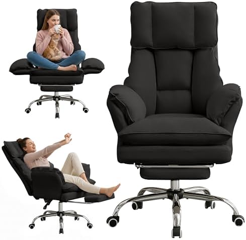 JOMEED Cloud Cross Legged Office Chair with Footrest and Flip Armrest,Black